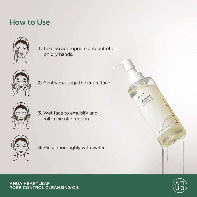 Anua Cleanser Heartleaf Pore Control Cleansing Oil how to apply and use